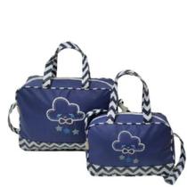 Kit bolsa maternidade c/ 2 peças p/ bebê-nuvens azul marinho