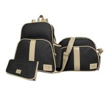 Kit bolsa maternidade com mochila trocador e frasqueira preto 3 peças
