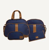 Kit bolsa maternidade completo com bolsa e trocador azul marinho 4 peças