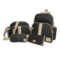 Kit bolsa maternidade completo com mochila e trocador preto 4 peças