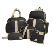 Kit bolsa maternidade completo com mochila e trocador preto 5 peças