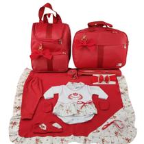 Kit bolsa maternidade de luxo vermelha + saída maternidade menina