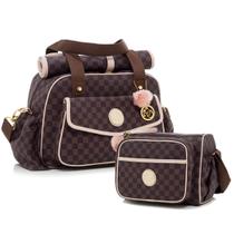 Kit Bolsa Maternidade Grande + Frasqueira Maternidade Lequiqui Escocesa Colour Marrom c/ Rosa Kit Bolsa Maternidade Grande + Frasqueira Maternidade Lequiqui Escocesa Colour Marrom c/ Rosa