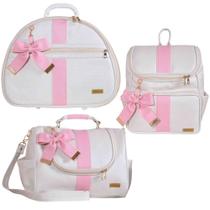Kit Bolsa Maternidade Laço Elegancy Rosa 3 Peças