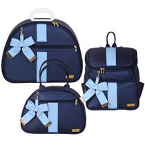 Kit Bolsa Maternidade Laço Veredas Marinho 3 Peças