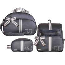 Kit Bolsa Maternidade Laço Versalhes Grafite 3 Peças