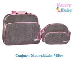 Kit Bolsa Maternidade Mala E Bolsa Pequena Cinza/Rosa - KBM0032