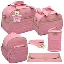 Kit bolsa maternidade menina 5 peças rosa luxo - Isadora Baby