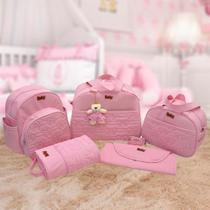 Kit bolsa maternidade menino menina 5 peças luxo rosa - Isadora Baby