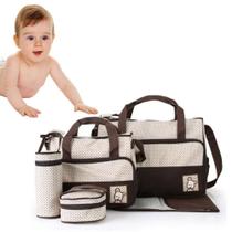 Kit Bolsa Maternidade Mochila Bebe Trocador Porta Mamadeira Papinha 5 Peças Mala Luxo Impermeavel