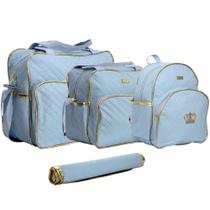 Kit Bolsa Maternidade Plike Baby Feminina Luxo Azul Claro