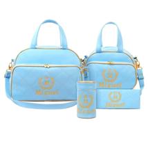 Kit Bolsa Maternidade Realeza Personalizado Azul Bebê com Dourado