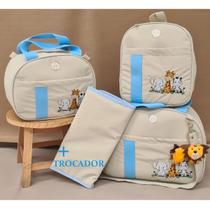 kit bolsa maternidade tema safari com mochila e trocador - mk baby