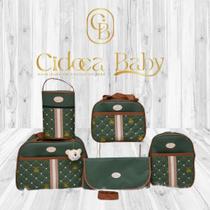 Kit Bolsa Maternidade Urso com Perola 5 Peças (Verde Militar)