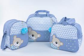 Kit bolsa maternidade urso perola azul 3 peças