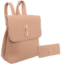 kit bolsa mochila com carteira feminina porta cartao