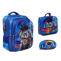 Kit Bolsa Mochila Escolar Dragon Ball 3D Costas Passeio