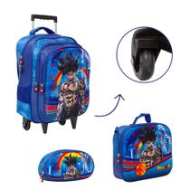 Kit Bolsa Mochila Escolar Dragon Ball Com Rodinhas Passeio