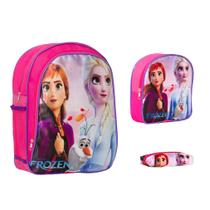 Kit Bolsa Mochila Escolar Feminina Frozen Grande Passeio