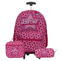 Kit Bolsa Mochila Escolar Feminina Rodinha Barbie Grande