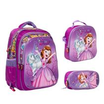 Kit Bolsa Mochila Escolar Grande Princesa Sofia