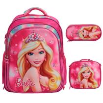 Kit Bolsa Mochila Escolar Infantil Barbie 3d Costas Passeio