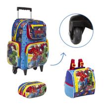 Kit Bolsa Mochila Escolar Masculina Avengers Rodas Passeio