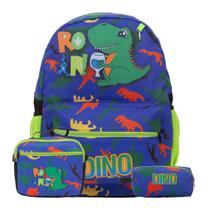 Kit Bolsa Mochila Escolar Masculina Dino Costas Passeio