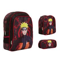 Kit Bolsa Mochila Escolar Masculina Naruto Cor Preta Barata