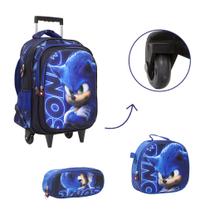 Kit Bolsa Mochila Escolar Masculina Sonic Rodas Passeio