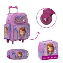 Kit Bolsa Mochila Escolar Menina Princesa Sofia Rodas Rosa Kit Bolsa Mochila Escolar Menina Princesa Sofia Rodas Rosa