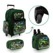 Kit Bolsa Mochila Escolar Menino Hulk De Rodinhas