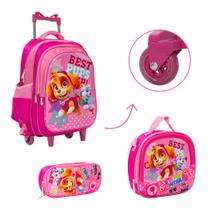 Kit Bolsa Mochila Escolar Paw Patrol Lancheira Rosa Passeio