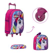 Kit Bolsa Mochila Escolar Unicórnio Rodinha Rosa Passeio Kit Bolsa Mochila Escolar Unicórnio Rodinha Rosa Passeio