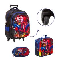 Kit Bolsa Mochila Infantil Homem Aranha Rodinhas Passeio