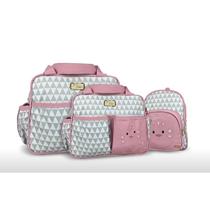 Kit Bolsa Mochila Maternidade Menina Rosa Gatinho