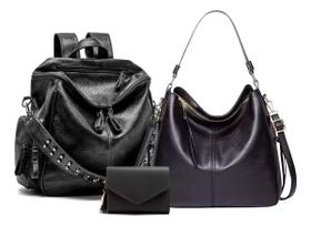 Kit Bolsa Mochila Média + Bolsa Transversal Grande Carteira Espaçosa Trabalho Viagem Custo Beneficio Tendencia Elegante 2024