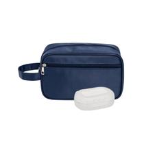 Kit Bolsa Necessaire Resistente de Nylon Azul e Saboneteira