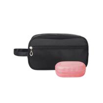Kit Bolsa Necessaire Resistente de Nylon Preta e Saboneteira