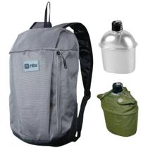 Kit Bolsa para Caminhada Cinza Ioio Ntk + Cantil de Aluminio Nautika 900 Ml Verde Militar Camping