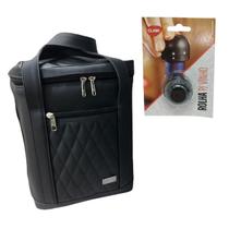 Kit Bolsa Porta Vinho Preta Prática e Rolha para Vinho Kit Bolsa Porta Vinho Preta Prática e Rolha para Vinho