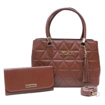 Kit Bolsa Sacola e Carteira Lorena Vitoria Bordada Feminina Com Alça