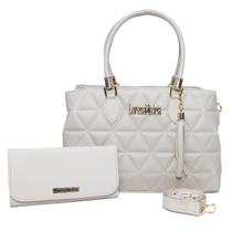 Kit Bolsa Sacola e Carteira Lorena Vitoria Bordada Feminina Com Alça