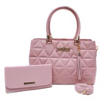 Kit Bolsa Sacola e Carteira Lorena Vitoria Bordada Feminina Com Alça