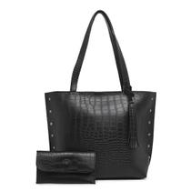 Kit Bolsa Sacola Feminina Croco Ombro Fecho Ziper E Carteira - LISA