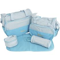 Kit Bolsa Saída Maternidade de Bebê 5 Peças Impermeável Multifunção Menino Brinqway IWKBMAZ Azul