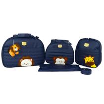 Kit Bolsa Saída Maternidade Mochila Safári Bordado 4 Pçs Zoo - BAMBOO