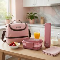 Kit Bolsa Térmica Com 2 Compartimentos Marmita Porta Talheres 3 Peças Várias Cores Jacki Design