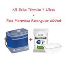 Kit Bolsa Térmica Ice Cooler 7L Unitermi + Pote Marmitex Retangular 500ml com Tampa Gour Max Pacote 25 Unidades
