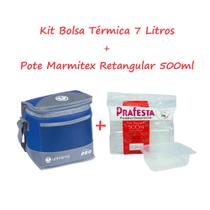 Kit Bolsa Térmica Ice Cooler 7L Unitermi + Pote Marmitex Retangular 500ml com Tampa Prafesta Pacote 24 Unidades
